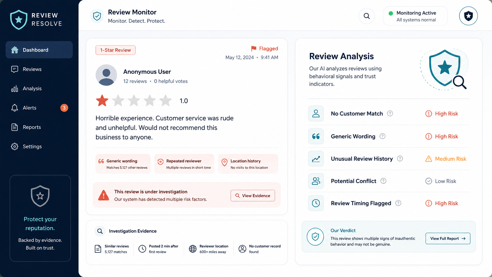 Example of warning signs that may indicate a fake Google review